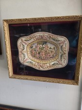 Vintage Majolica Porcelain Capodimonte Bias Relief Plate Wall Display Italy picture