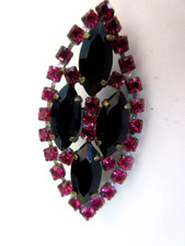 Outstanding  Czech Vintage Style Glass Rhinestone Button     Hot Pink & Black picture