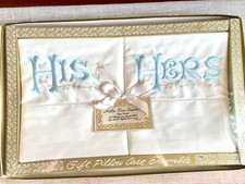 Vintage 1950s Spunwell New In Package Pillow Cases, Embroidered His Hers Wedding picture