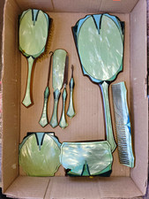 ​Vtg 1920s-1930s Art Deco Green Celluloid Dressing Table Vanity Lot picture