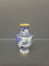 Vintage Chinese Cloisonne Bud Vase Blue Bird Floral Enamel Brass 4