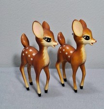 Set Of 2 Vtg Celluloid Plastic Rare Deer Fawn Christmas Reindeer Bambi Figurines picture