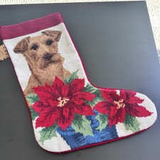 VTG Handcrafted Wool Needlepoint Christmas Stocking Irish Terrier NWT picture