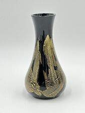 Stuart Strathearn Art Glass Vase Ebony Black & Gold Leaf, 4