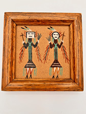 Vintage Navajo Sand Painting TwoYei Figure Native American Art Wood Frame  5