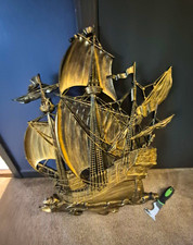 Vintage 1958 HOMCO 3663 Spanish Galleon Ship Wall Plaque Gold MCM 29x23 picture