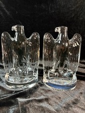 Vintage Fostoria #2585 Crystal Eagle Bookends Pair 1940-1943 Art Deco USA picture