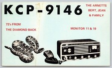Vintage KCP-9146 CB Radio QSL Postcard Cobra 98 Rattlesnake Arnetts 73's B52 picture