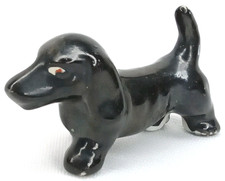 Vintage 1950s Black Dacschund With Red Eyes Ceramic Figurine Made In Japan picture