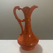 Vintage 1974 Handmade Ceramic Vase w/Handle Orange w/Yellow Red Specks 12” tall picture