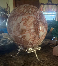 Polished Stone/Crystal Sphere on Metal Stand + Carved Stone BIG/HEAVY picture