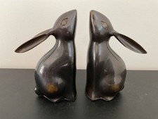 Restoration Hardware Set of 2 Bunny Rabbit Bookends Solid Metal Bronze Finish picture