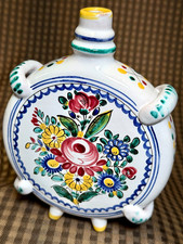 Vintage Modra Hand Painted Ceramic Flask Decanter Folk Art Floral Decoration picture