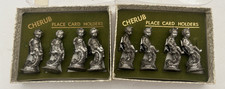 Vintage Lot of 8 Silver Toned Cast Metal Cherub Figural Place Card Holders picture