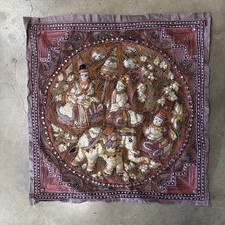 Vintage Burmese Thai Kalaga Elephant Raised Tapestry Jewels Sequins 25” x 26” picture