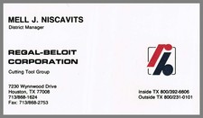 Regal Beloit Corp Cutting Tools Mell Niscavits Houston TX Vintage Business Card picture