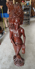 VTG, Hand-Carved, Balinese, Wooden, Statue/Sculpture, Woman W Flowers, Large 41