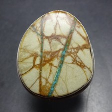 Vintage AUGUSTINE LARGO Navajo BOULDER TURQUOISE Sterling Silver RING size 6.5 picture