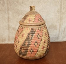 Authentic Zulu Lidded Basket – African Tribal Fiber Art – Handwoven Ilala Palm picture
