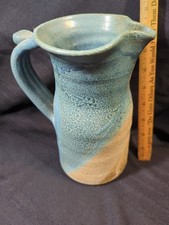 Blue / brown Two Toned Drip Glazed Handmade Pottery Pitcher Jug 8.5