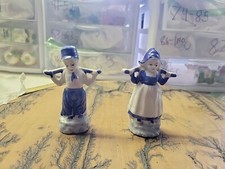 Vintage Dutch Boy & Girl Figures Blue & White Porcelain Set Antique Japan picture