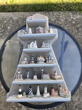 Vtg Lenox Thimble American Lighthouse Collection (21) +1 Wooden Lighthouse Racks picture