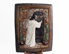 Vintage Jesus Knocking at the Door Chalkware Plaque Religious Art Wall Hanging  picture