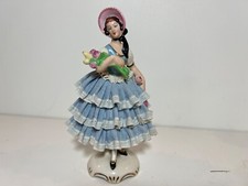 Vintage R&E Pech Dresden Porcelain Meissen German Girl Holding Flowers picture