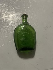 Vintage Benjamin Franklin Miniature Green Glass Flask Bottle 3