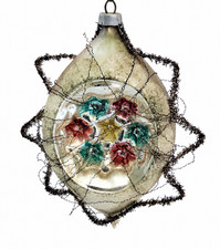 Vintage 1930s-50s German Mica Glass Indent Ornament Wire Tinsel Star Silver picture