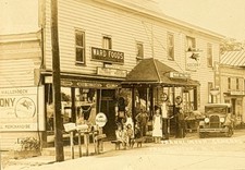 Vintage Franklinton NY General Store Postcard Socony Gas Pump Ward Foods Sign picture