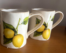 Vtg Magenta M Stamp Lemon Ceramic Coffee Mugs Artisan Set of 2 New Rare picture