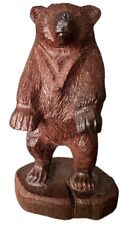 Vintage Hand Carved Standing Bear 6 3/4” Tall Standing On Natural Wood Slab picture