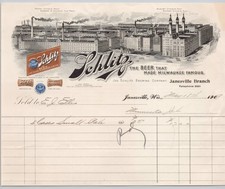 1909 Jos Schlitz Brewing Co Janesville WI Branch Pre-Pro Brewery Billhead BH2-6 picture