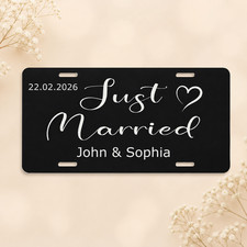 Personalized Just Married License Plate, Custom Wedding Car Sign, Aluminum Decor picture