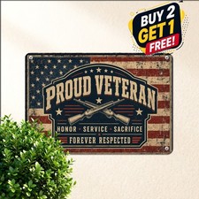 Proud Military Veteran Tin Sign Nostalgic Patriotic Home Wall Metal Plaque picture