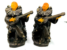 Antique Spelter Pierrot Clown Playing Guitar Celluloid Bookends art deco picture