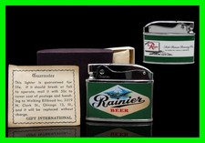 Vintage Rainier Beer Brewing Co Seattle WA Flat Ad Petrol Lighter w/ Box UNFIRED picture