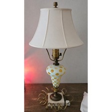 Vintage Fenton Honeysuckle Coin Dot Opalescent Glass Lamp Marble Base No Shade picture