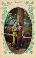 MAN & WOMAN ON PATH ROMANCE POSTCARD 1910 