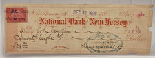 1898 National Bank of New Jersey Check New Brunswick Revenue Stamp Antique picture