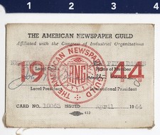 1944 American Newspaper Guild Member Card of Photographer Thomas Fitzsimmons picture