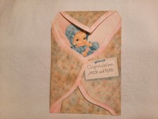 Hallmark Vintage 1964 Baby Congrats Card, Flocked Special Fold Unsigned Ephemera picture