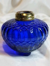 Vintage Cobalt Blue Glass oil Lamp Font Diamond Quilt Pattern Replacement Part picture