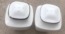 LENOX Solitaire Salt and Pepper Shakers White Porcelain Platinum Trim Made USA picture