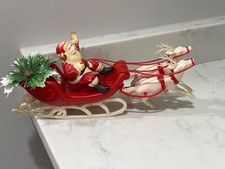 Vintage 1960’s Plastic Santa & Sleigh with 2 Reindeer Christmas Decor for Table  picture