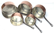 Vintage French Copper Pan Set of 5 Made in France Great Tin Lining 9.9lbs picture