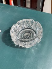 Vintage Heavy Cut Crystal Glass Ashtray Starburst Diamond Pattern 6 Inch picture