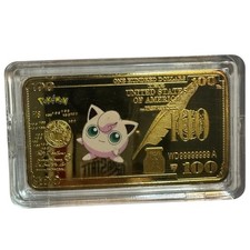 Pokemon Jigglypuff Gold Tone 100 Dollar Bill Collectible Bar With Case picture