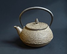 Vintage Japanese Tetsubin Cast Iron Teapot, Mid Century Japandi Earthy Kettle picture